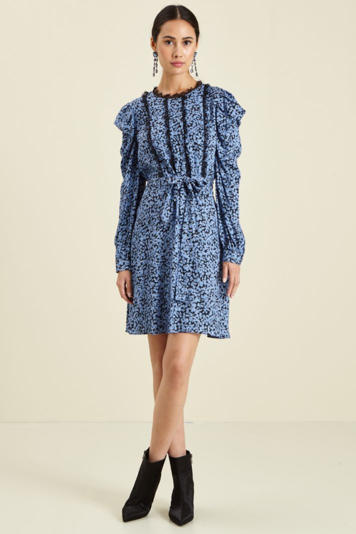 Abito in twill e pizzo - NERO PERVINCA - Fashion Market