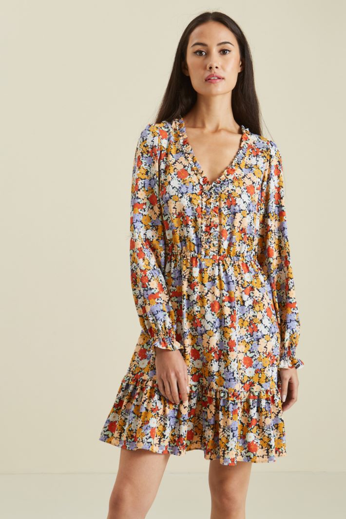 Abito in georgette con rouches - NERO PESCA LILLA - Fashion Market - 2