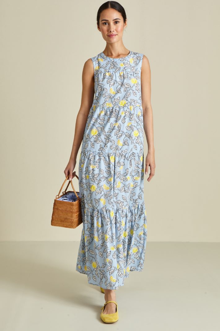 Abito a balze in cotone - AZZURRO GIALLO NERO - Fashion Market