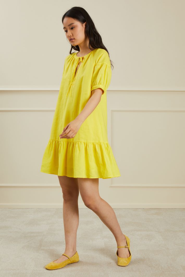Abito a trapezio con balza - GIALLO - Fashion Market - 2