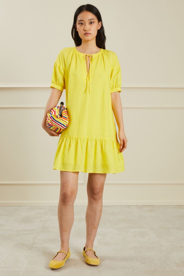 Abito a trapezio con balza - GIALLO - Fashion Market