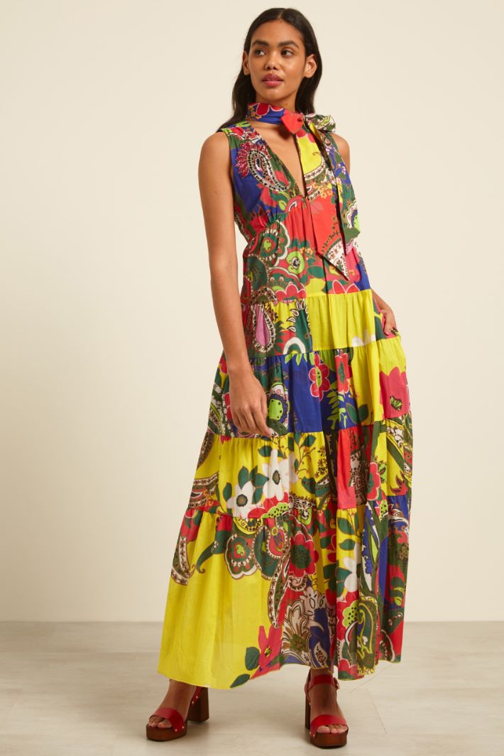 Abito con collo a foulard - GIALLO VERDE ROSA - Fashion Market - 2