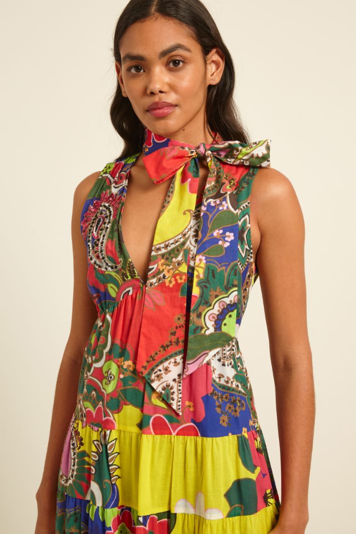 Abito con collo a foulard - GIALLO VERDE ROSA - Fashion Market - 3