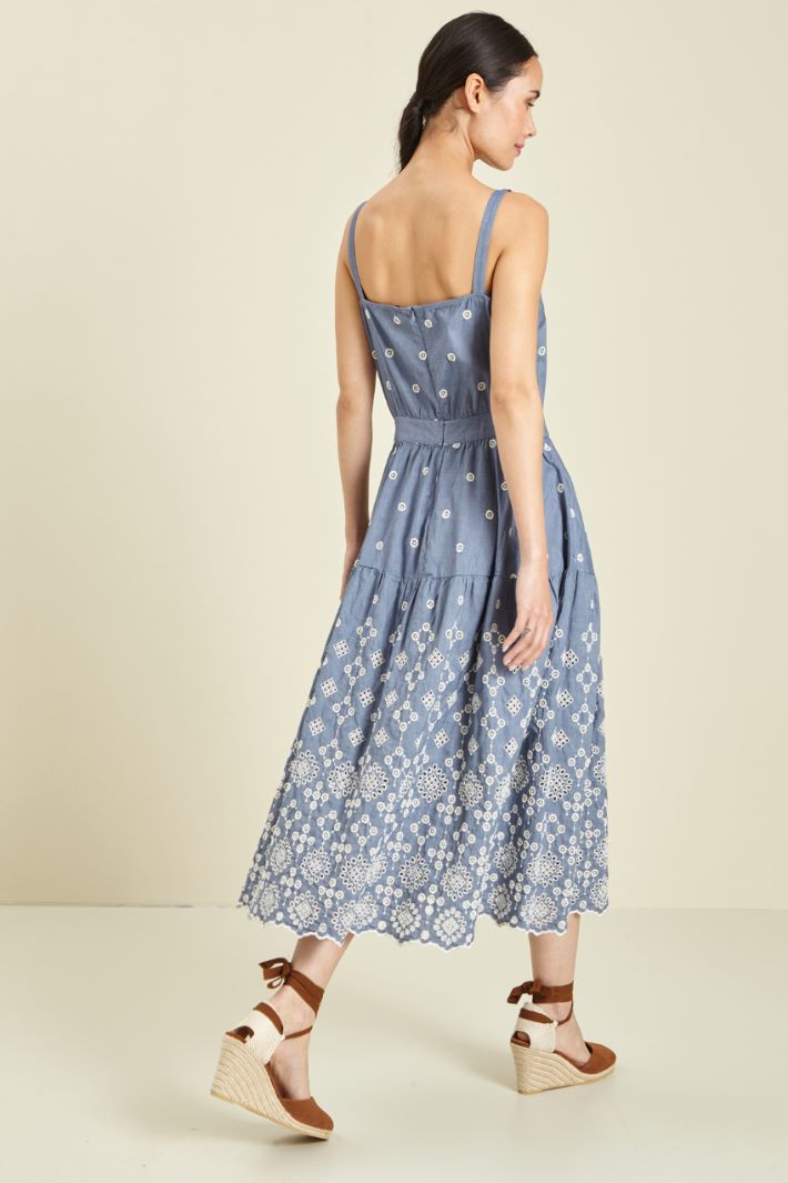 Abito a balze in sangallo - BLU DENIM BIANCO - Fashion Market - 4