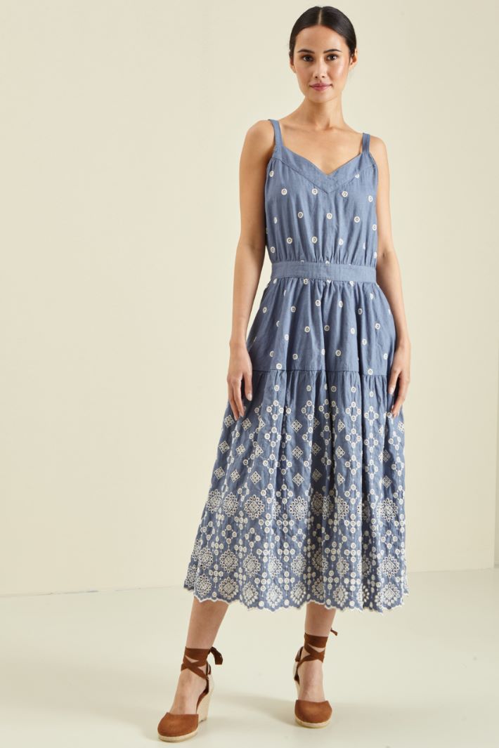 Abito a balze in sangallo - BLU DENIM BIANCO - Fashion Market - 2