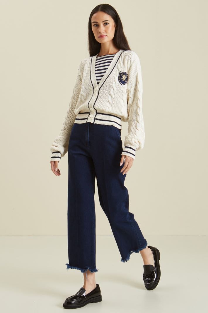 Cardigan in misto cotone - LATTE BLU - Fashion Market