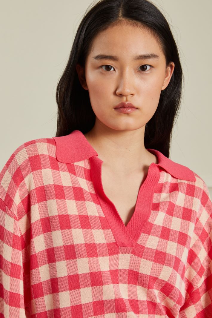 Maglia con colletto a polo - ROSA ACCESO BIANCO - Fashion Market - 3