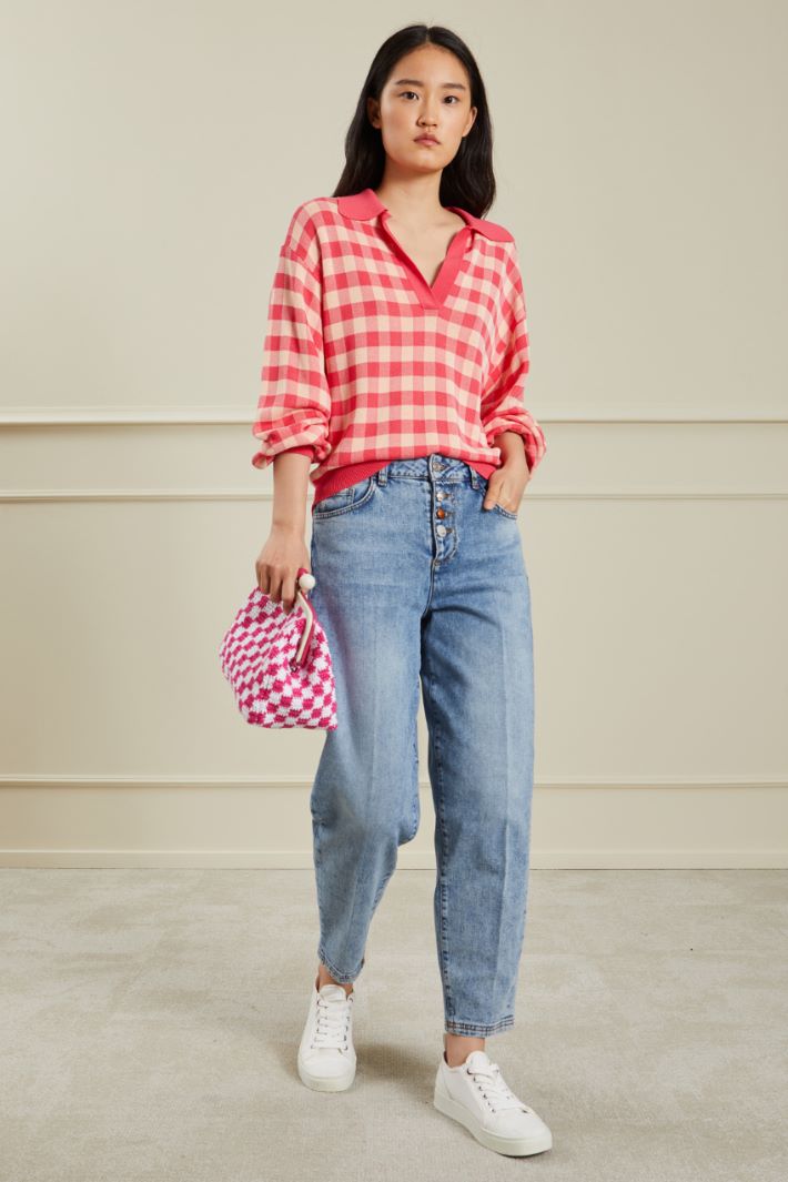 Maglia con colletto a polo - ROSA ACCESO BIANCO - Fashion Market