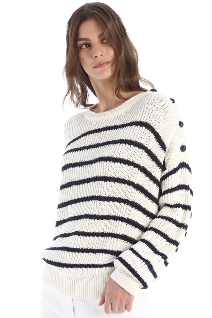 Maglia morbida in cotone - BIANCO BLU NOTTE - Fashion Market - 5