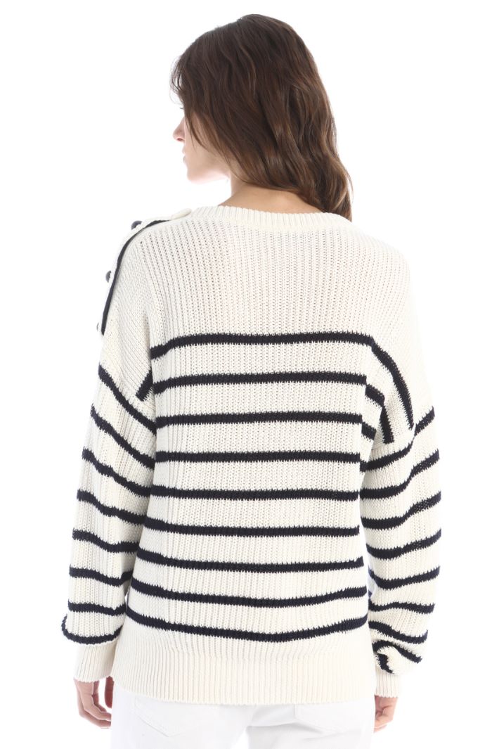 Maglia morbida in cotone - BIANCO BLU NOTTE - Fashion Market - 4