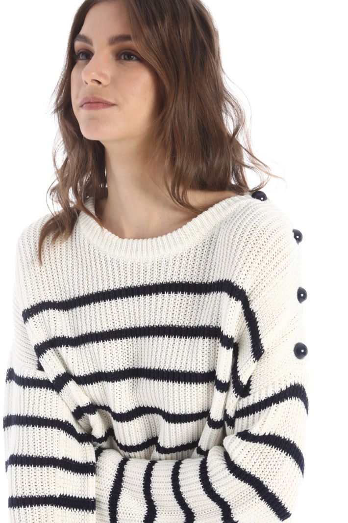 Maglia morbida in cotone - BIANCO BLU NOTTE - Fashion Market - 3