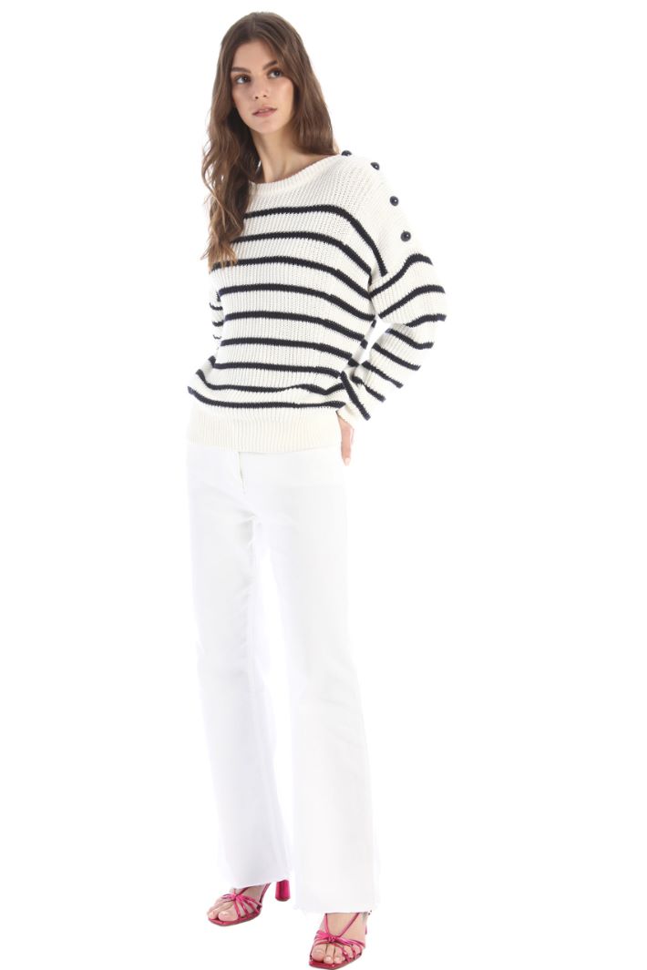 Maglia morbida in cotone - BIANCO BLU NOTTE - Fashion Market