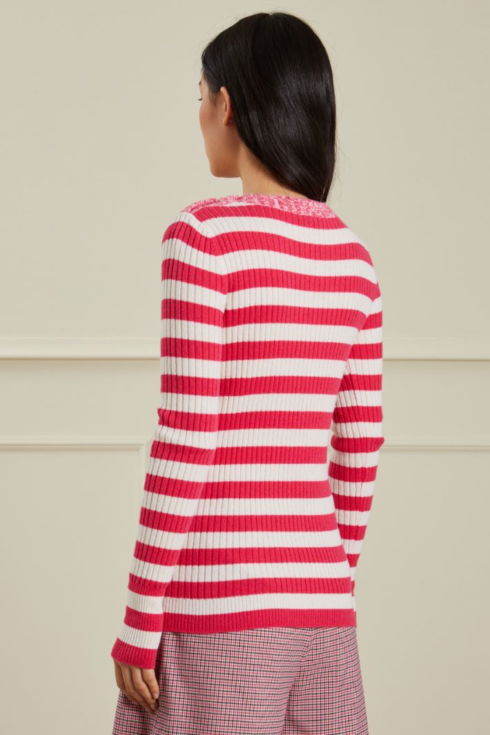 Maglia a coste con bottoni - FUCSIA BIANCO - Fashion Market - 4