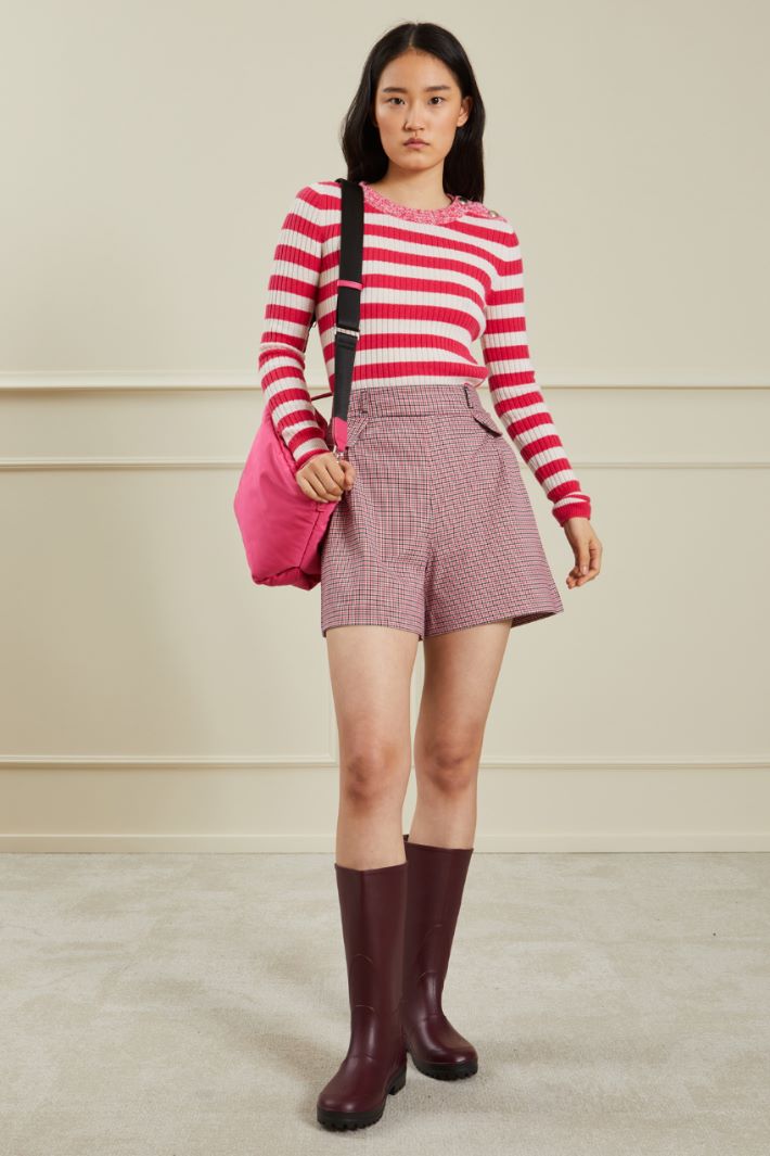 Maglia a coste con bottoni - FUCSIA BIANCO - Fashion Market