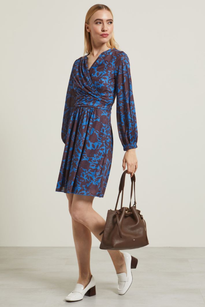 Abito in jersey drappeggiato - BLU MARRONE - Fashion Market