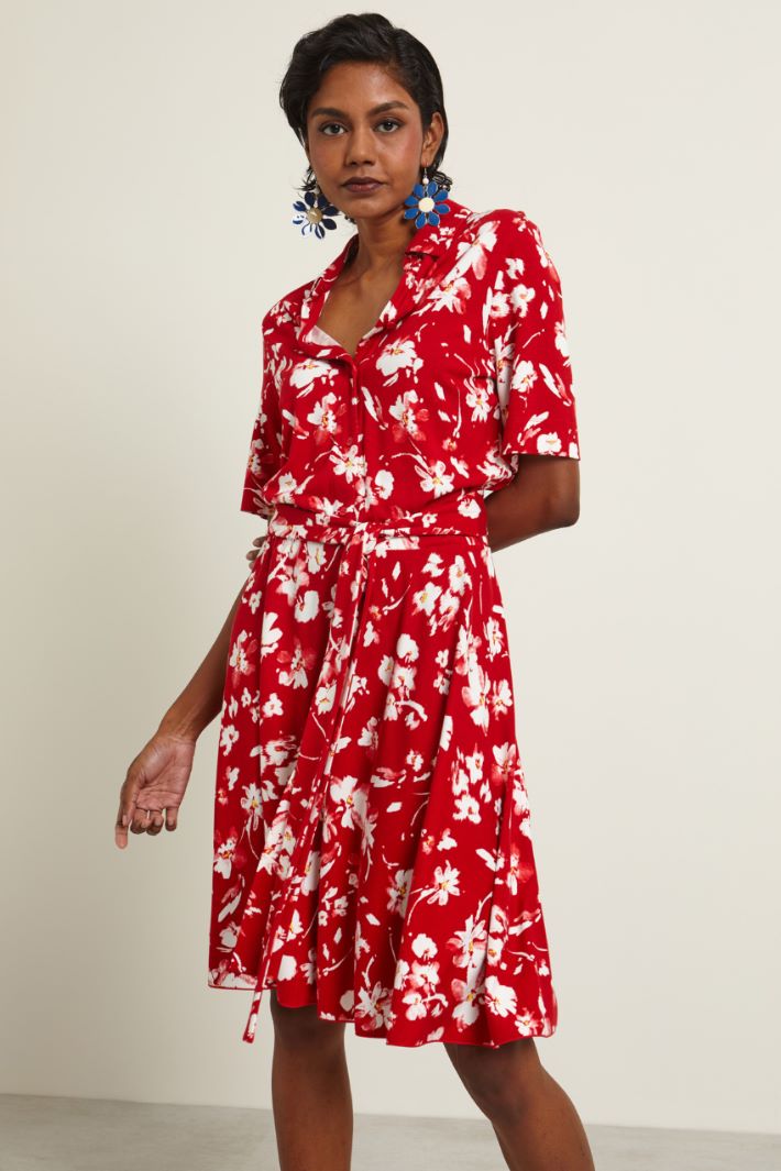Abito con cintura - ROSSO BIANCO - Fashion Market - 2