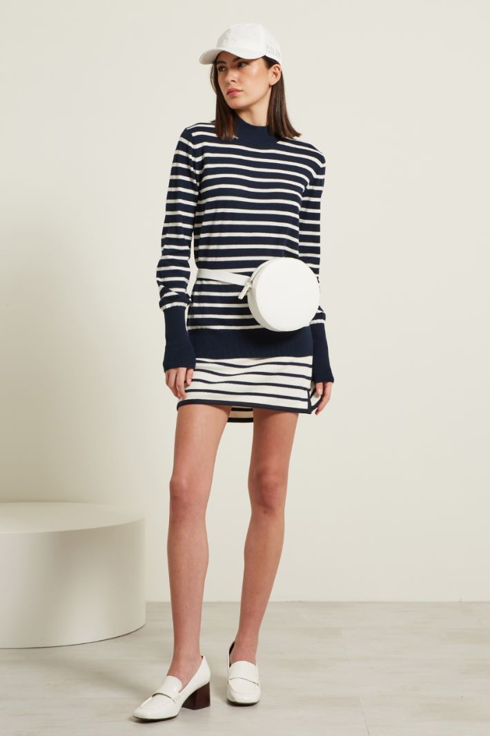 Minigonna in maglia a coste - BLU SCURO BIANCO - Fashion Market