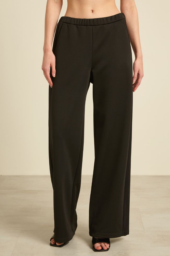 Pantaloni a palazzo in jersey tecnico - NERO - Fashion Market - 2