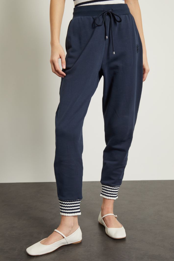 Joggers con dettagli in maglia - BLU SCURO BIANCO - Fashion Market - 2