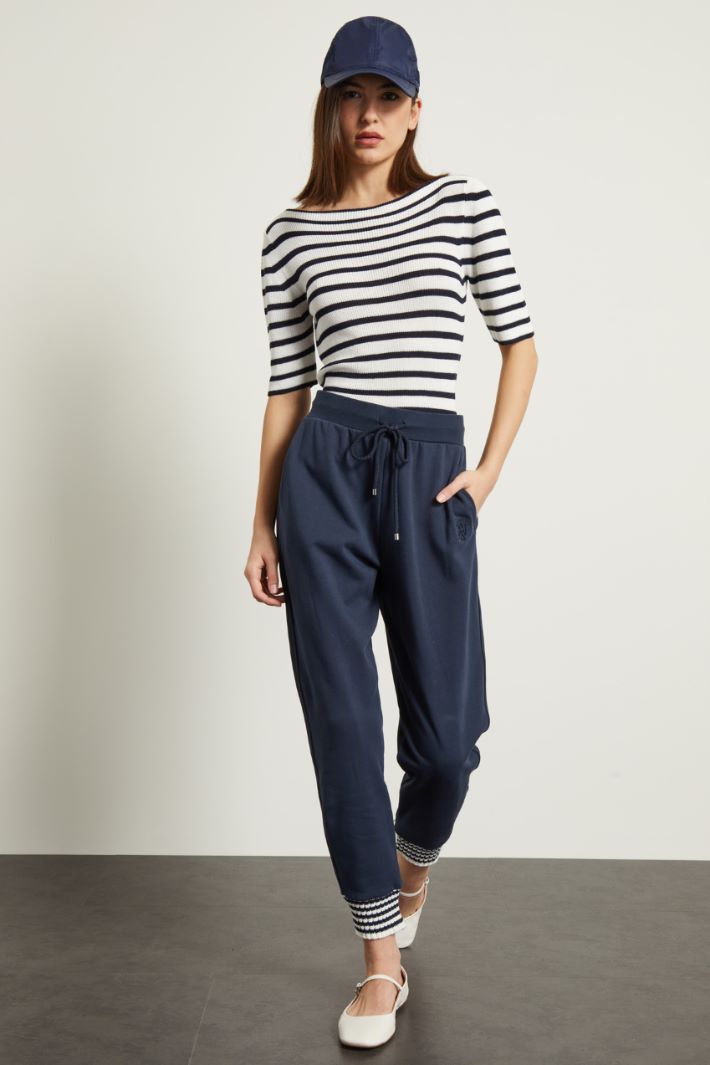 Joggers con dettagli in maglia - BLU SCURO BIANCO - Fashion Market