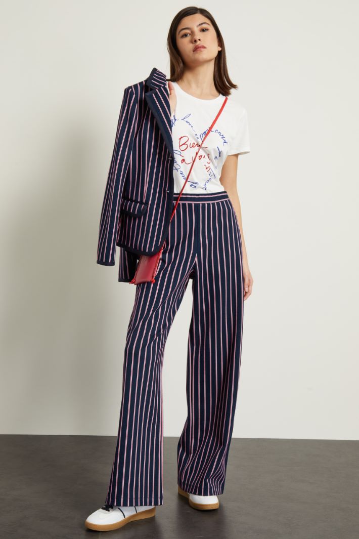 Pantaloni in jersey jacquard - BLU NOTTE ROSA - Fashion Market
