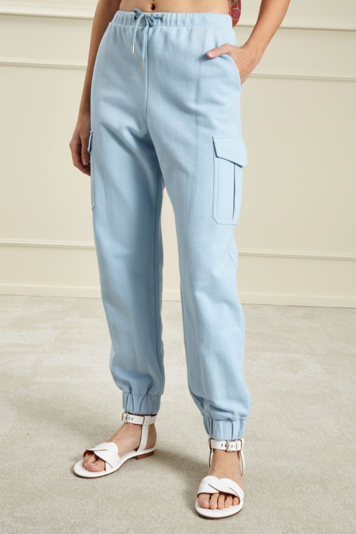 Pantaloni in jersey piquet - AZZURRO CIELO - Fashion Market - 2