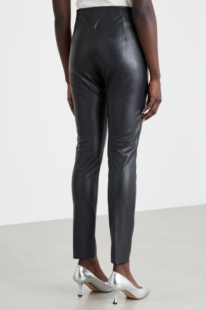 Pantalone skinny in jersey spalmato - NERO - Fashion Market - 4