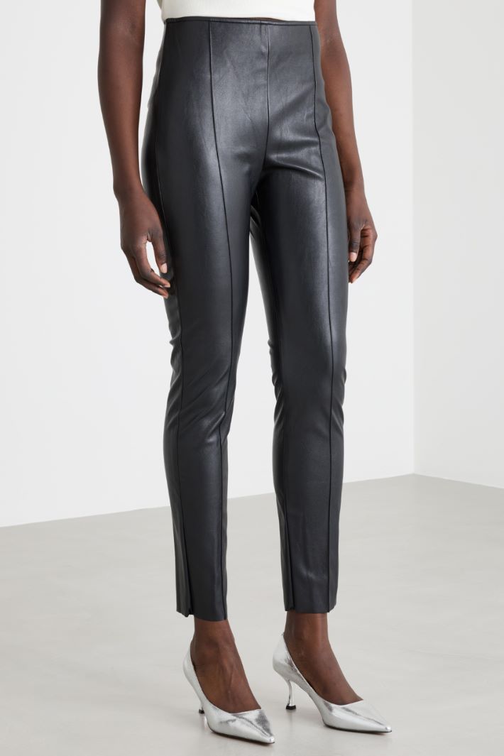 Pantalone skinny in jersey spalmato - NERO - Fashion Market - 2