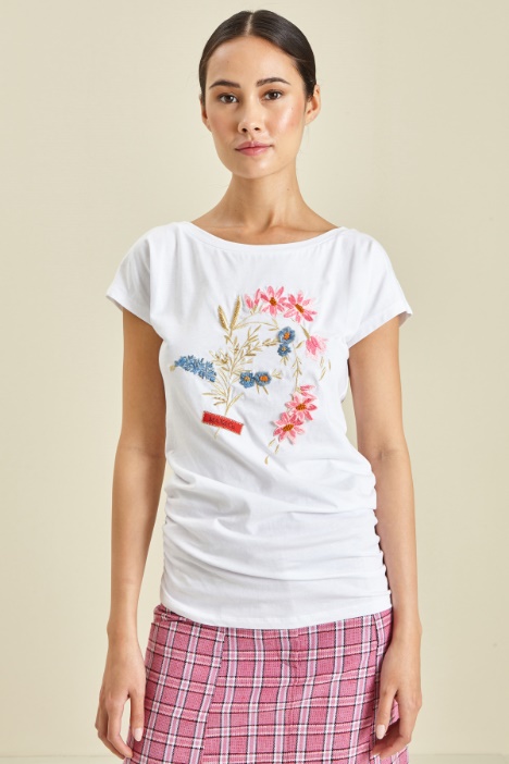 T-shirt in cotone con ricamo Fashion Market