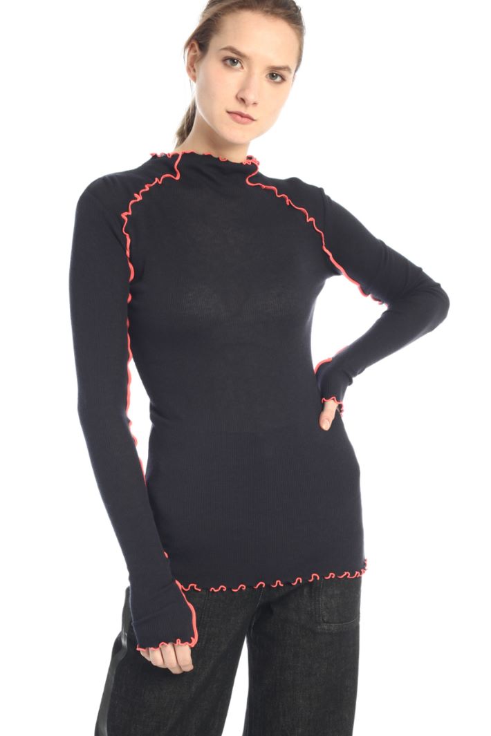 Top aderente in jersey - BLU SCURO FUXIA - Fashion Market - 2