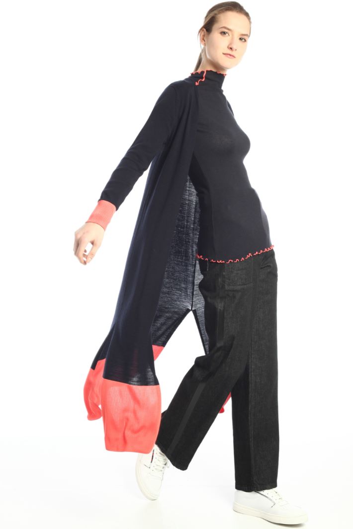 Top aderente in jersey - BLU SCURO FUXIA - Fashion Market