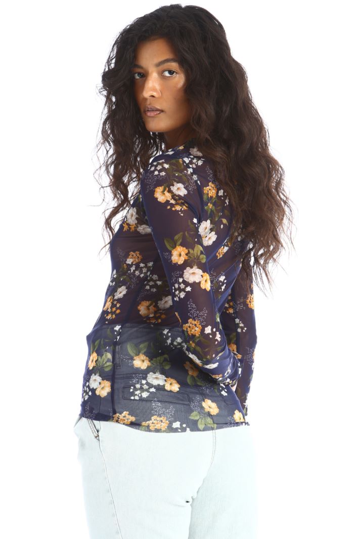 Top in tulle stampato - BLU SCURO - Fashion Market - 4