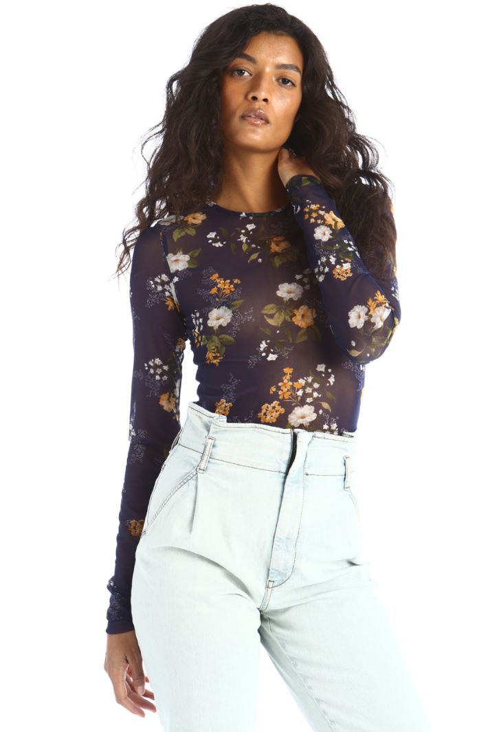 Top in tulle stampato - BLU SCURO - Fashion Market - 2