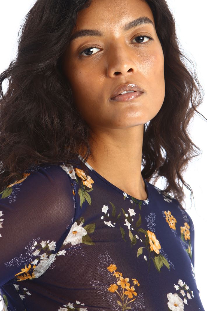 Top in tulle stampato - BLU SCURO - Fashion Market - 3