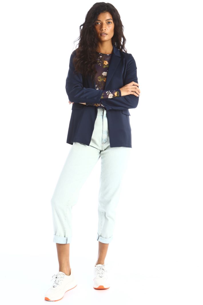 Top in tulle stampato - BLU SCURO - Fashion Market