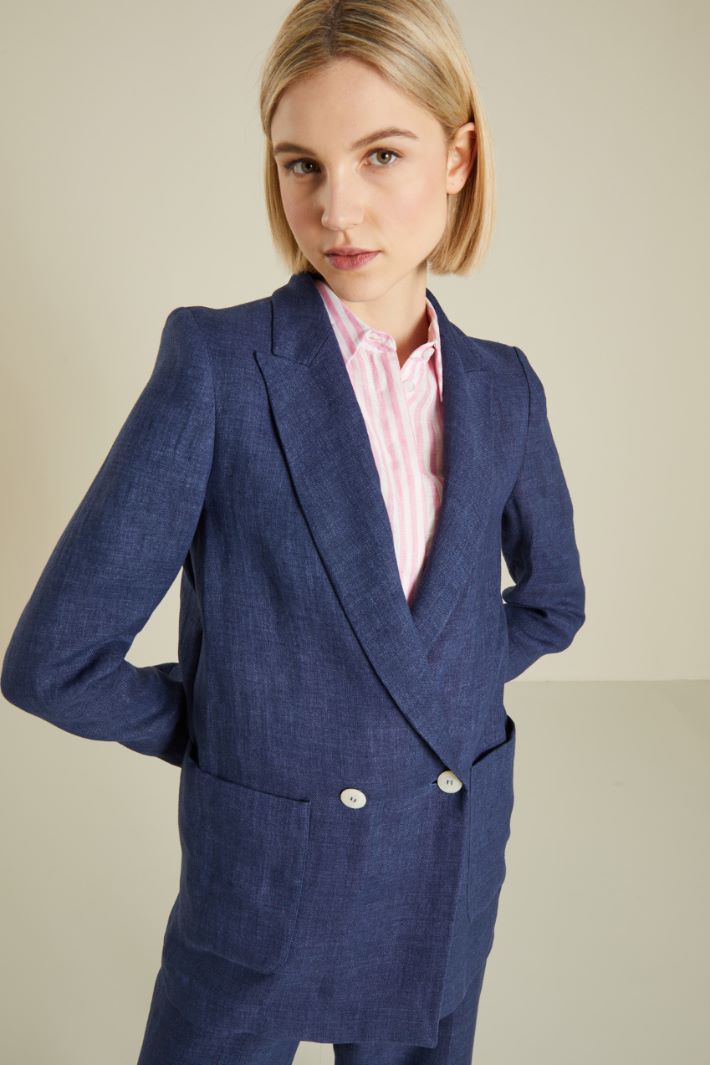 Blazer in lino - BLU - Fashion Market - 3
