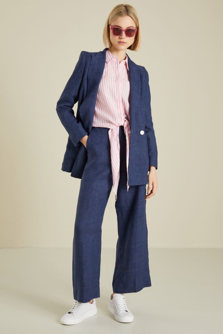 Blazer in lino - BLU - Fashion Market