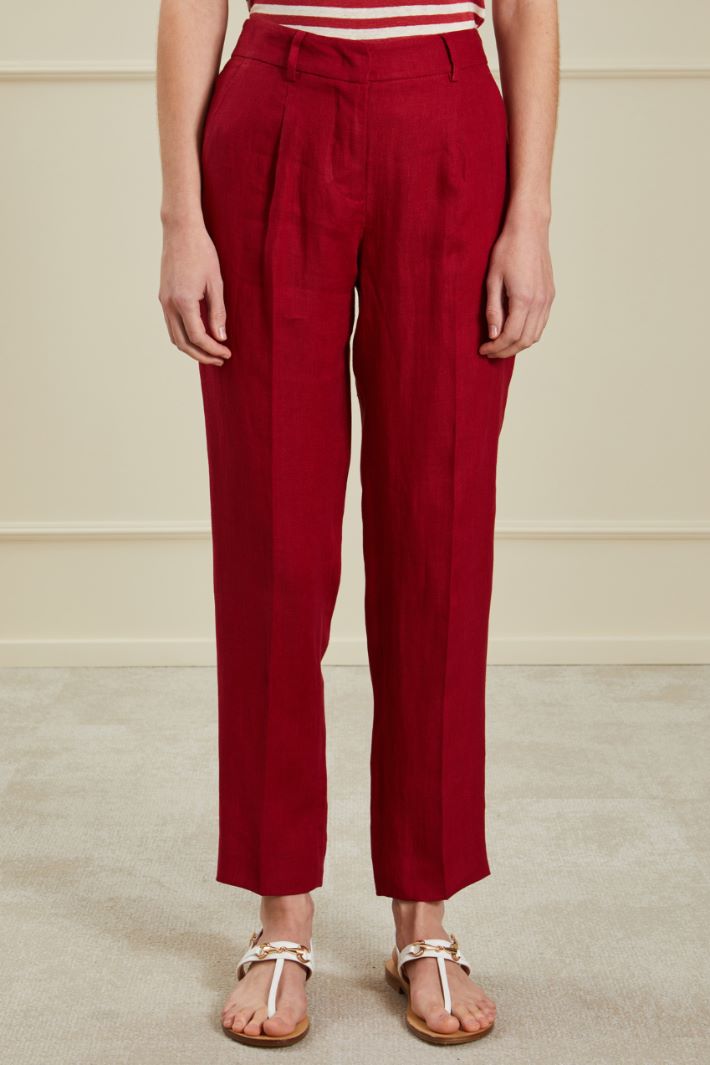 Pantaloni carrot in puro lino - ROSSO - Fashion Market - 2