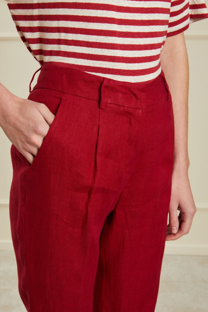 Pantaloni carrot in puro lino - ROSSO - Fashion Market - 3