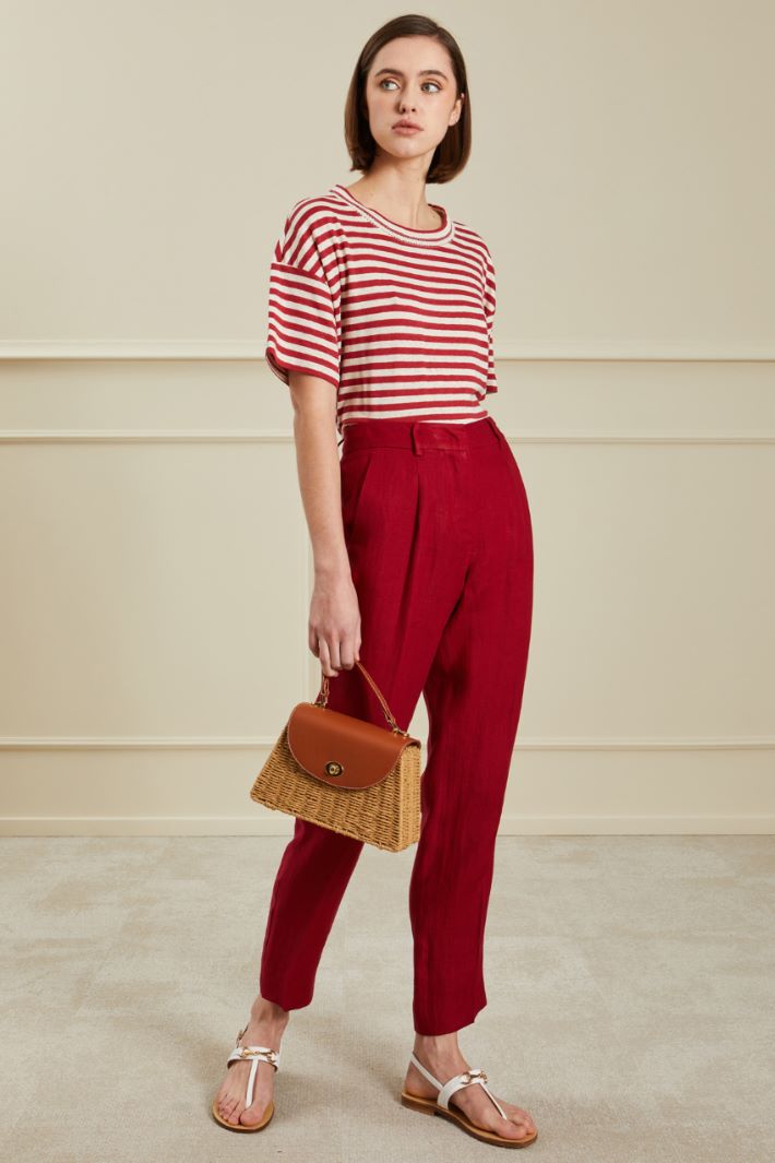 Pantaloni carrot in puro lino - ROSSO - Fashion Market