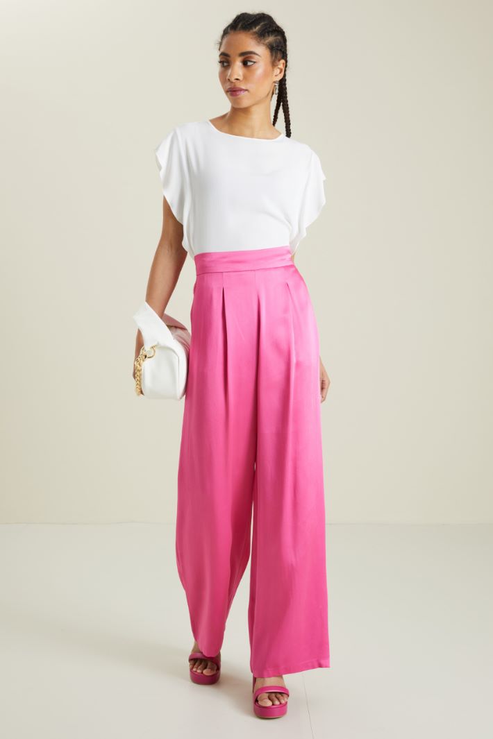 Pantaloni a palazzo in raso - FUCSIA - Fashion Market