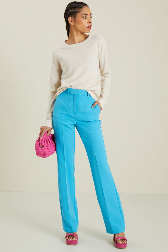 Pantaloni dritti in cady - AZZURRO - Fashion Market
