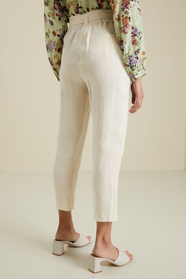 Pantaloni in puro lino - ECRU - Fashion Market - 4