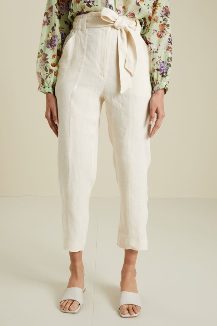 Pantaloni in puro lino - ECRU - Fashion Market - 2