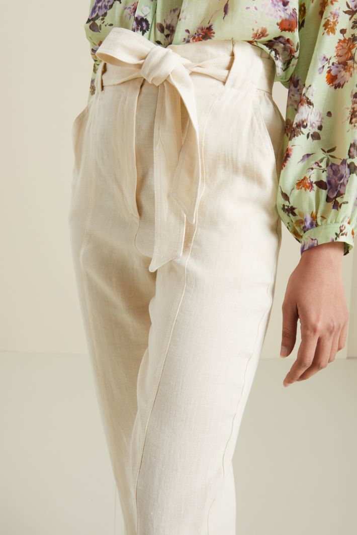 Pantaloni in puro lino - ECRU - Fashion Market - 3