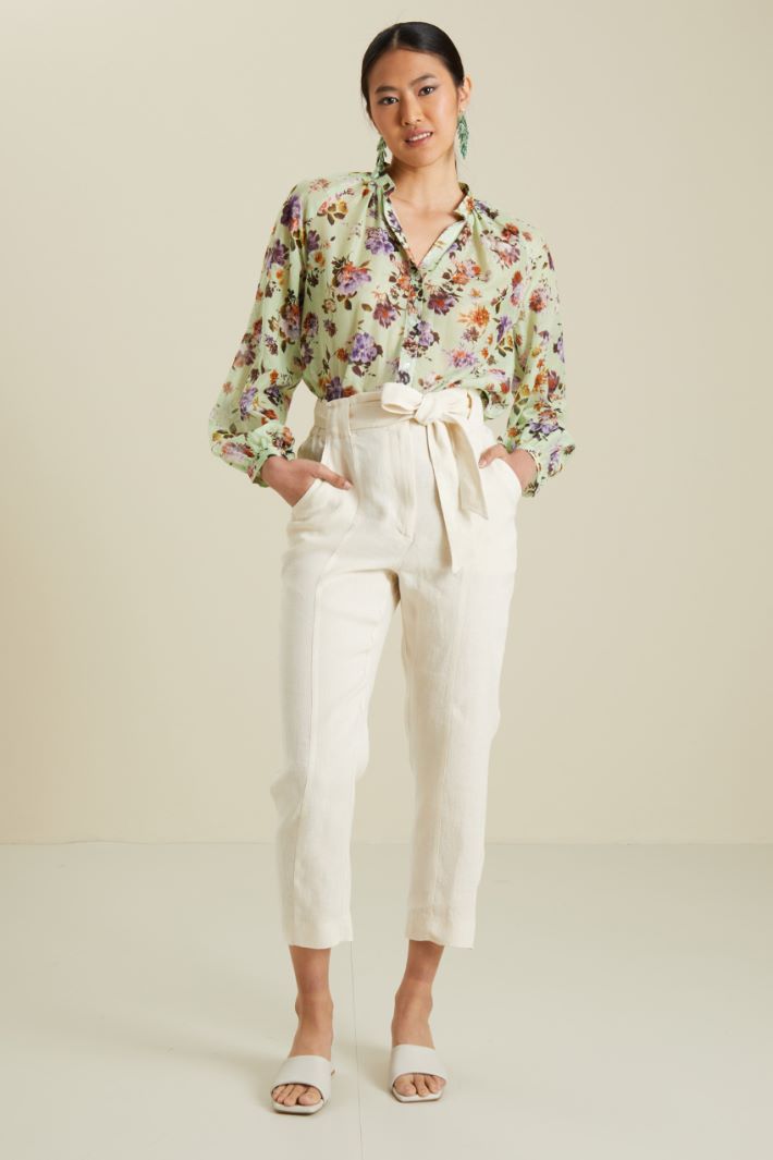 Pantaloni in puro lino - ECRU - Fashion Market