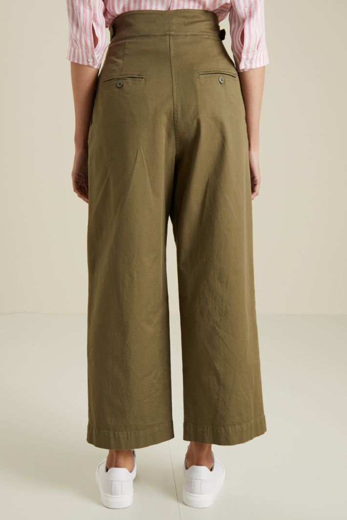 Pantaloni ampi in gabardina - VERDE KAKI - Fashion Market - 4