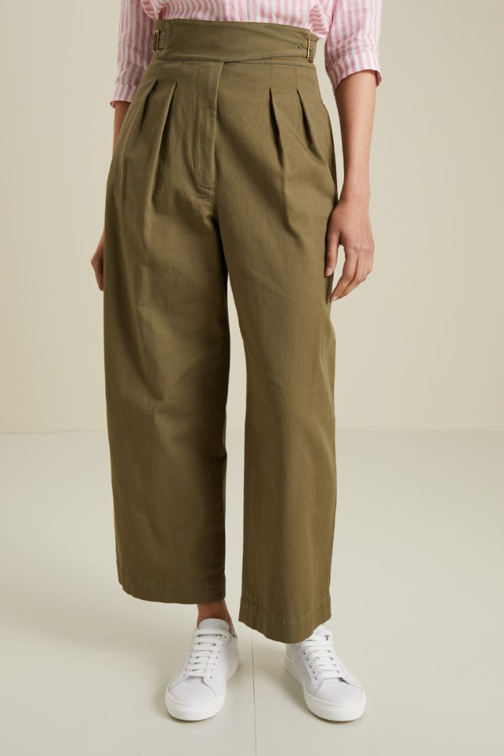 Pantaloni ampi in gabardina - VERDE KAKI - Fashion Market - 2