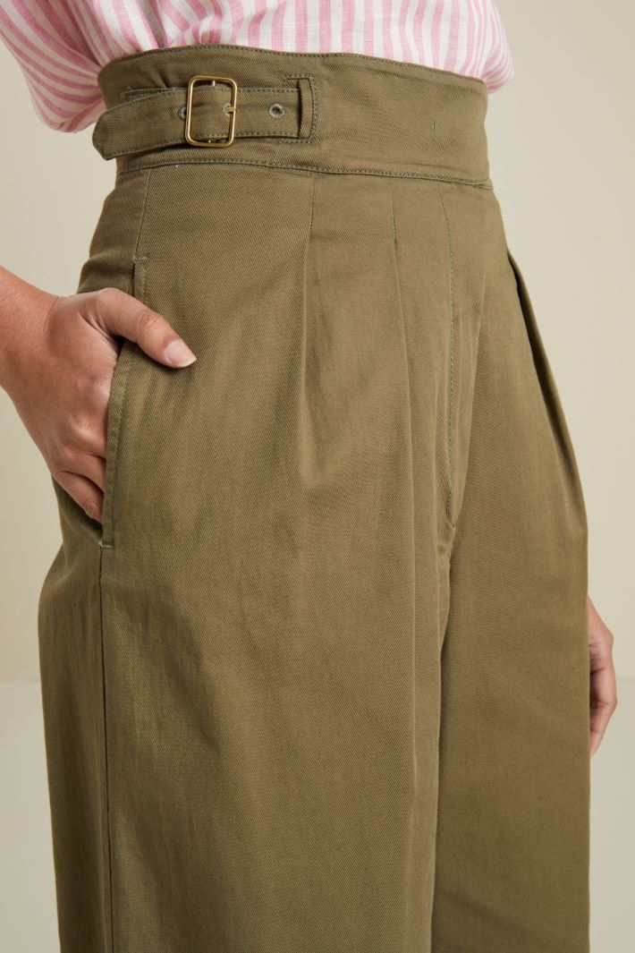 Pantaloni ampi in gabardina - VERDE KAKI - Fashion Market - 3
