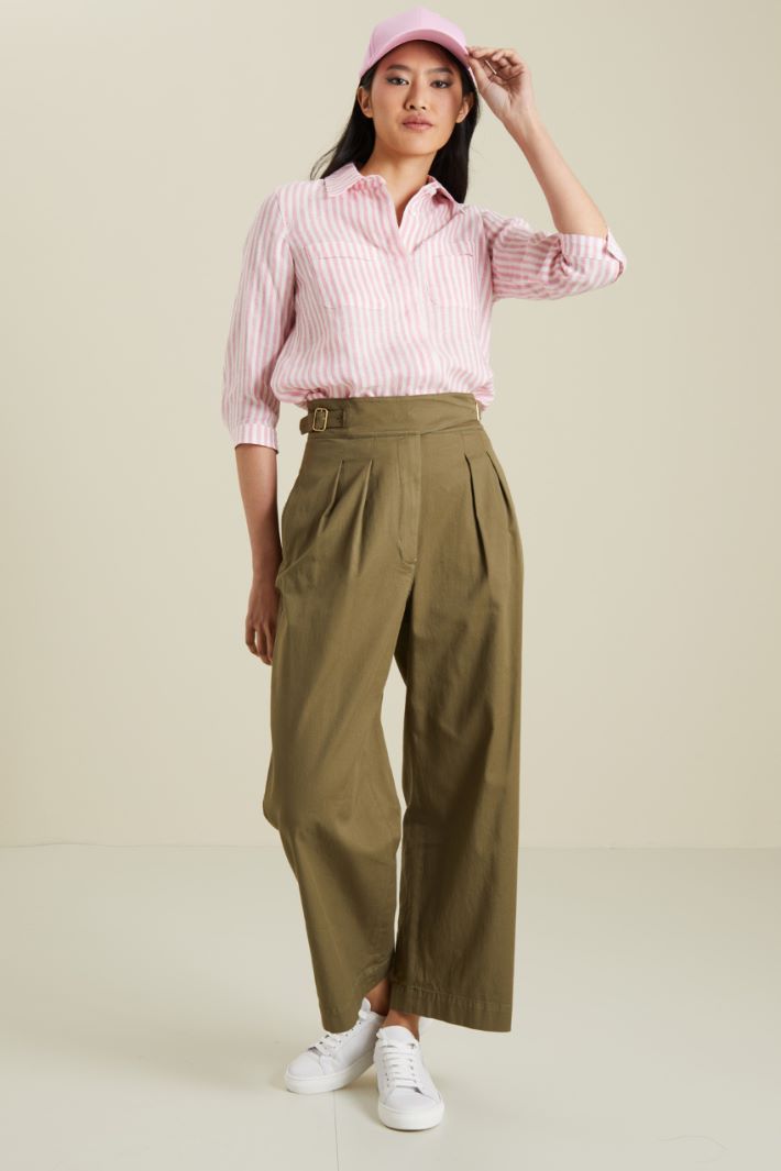 Pantaloni ampi in gabardina - VERDE KAKI - Fashion Market
